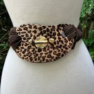Handmade Leather Belt OOAK 40” Tie Wrap Brown Suede Leopard Animal Boho Mobwife